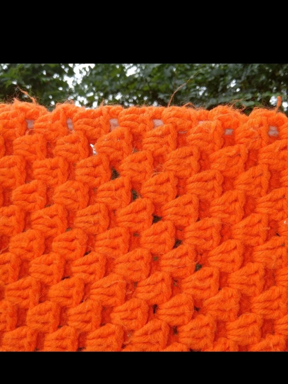 Vtg Handcrafted Bright Orange Crochet Throw Blanket with Multicolor Border